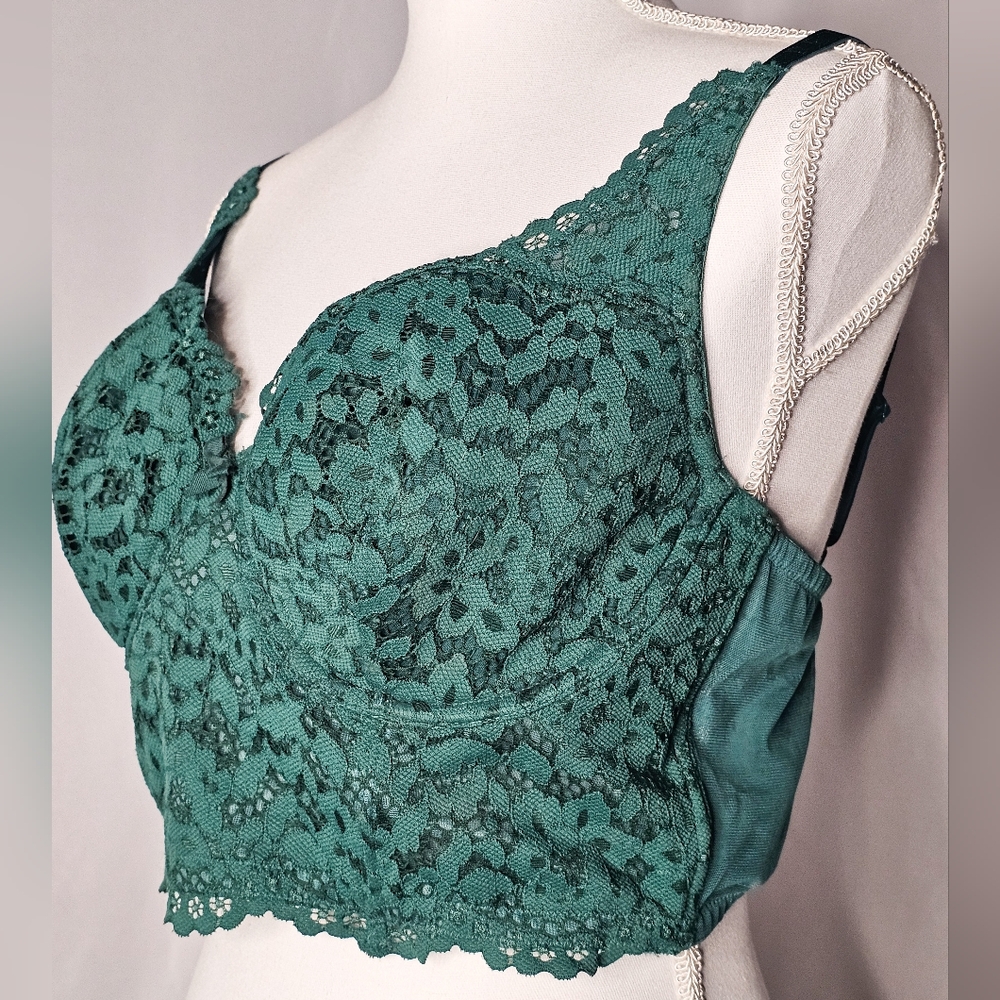 Victorias Secret Green Eyelet Crotchet Lace Corset Style Bodice - Picture 2 of 7